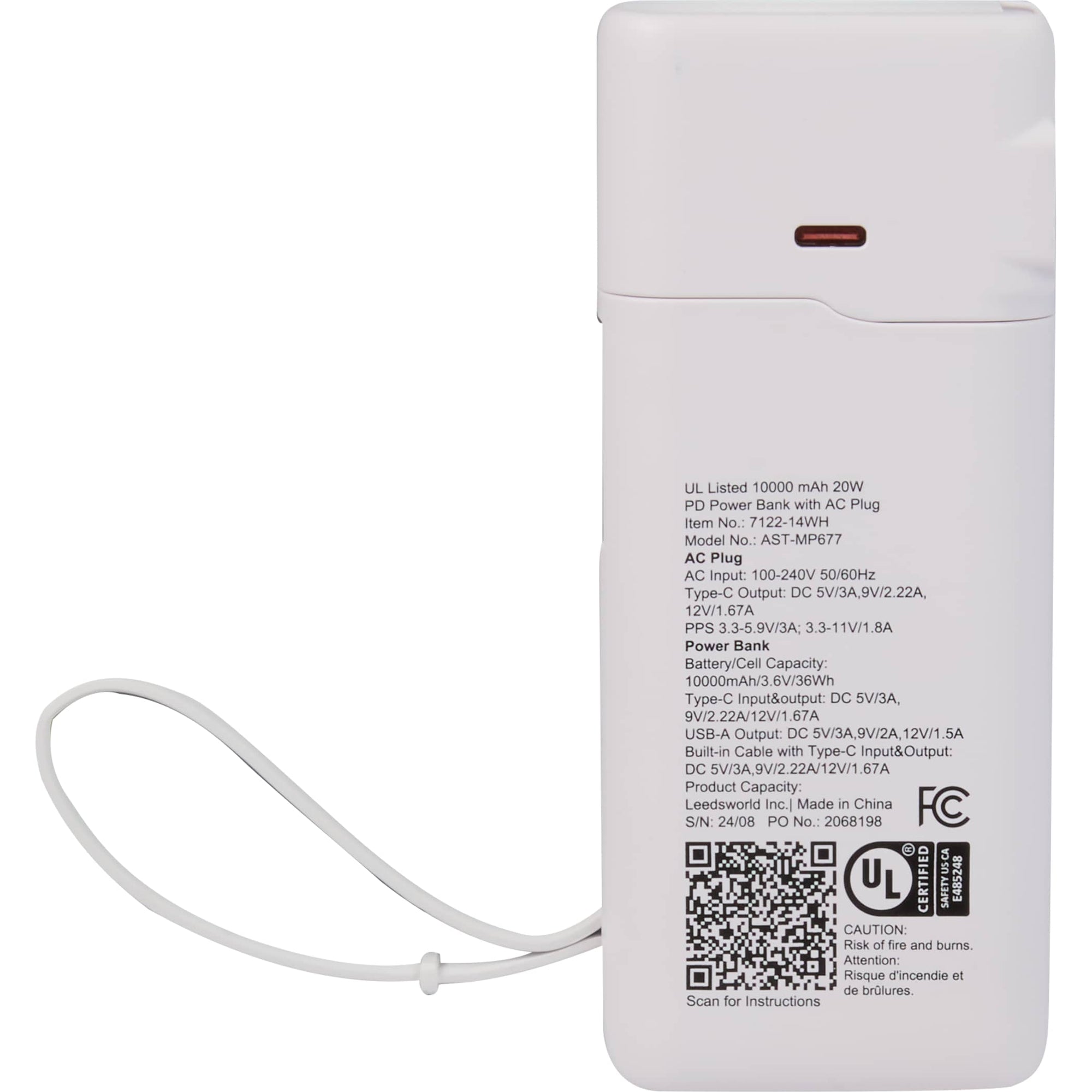 20W PD Power Bank with AC Plug