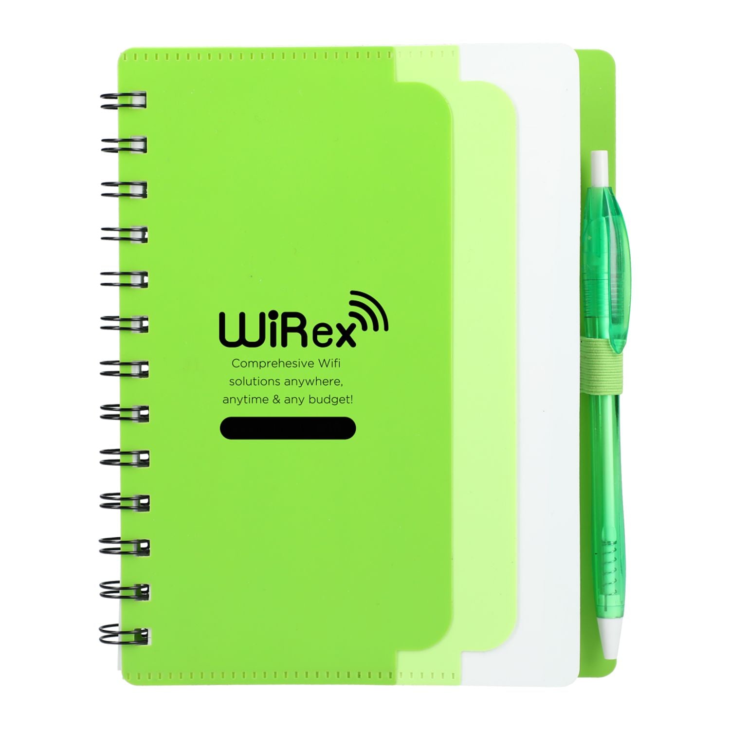 5" x 7" Recycled Dual Pocket Spiral Notebook w Pen