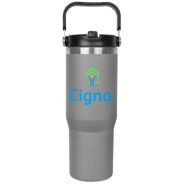 30oz. Stainless Steel Insulated Mug with Handle and Built-In Straw