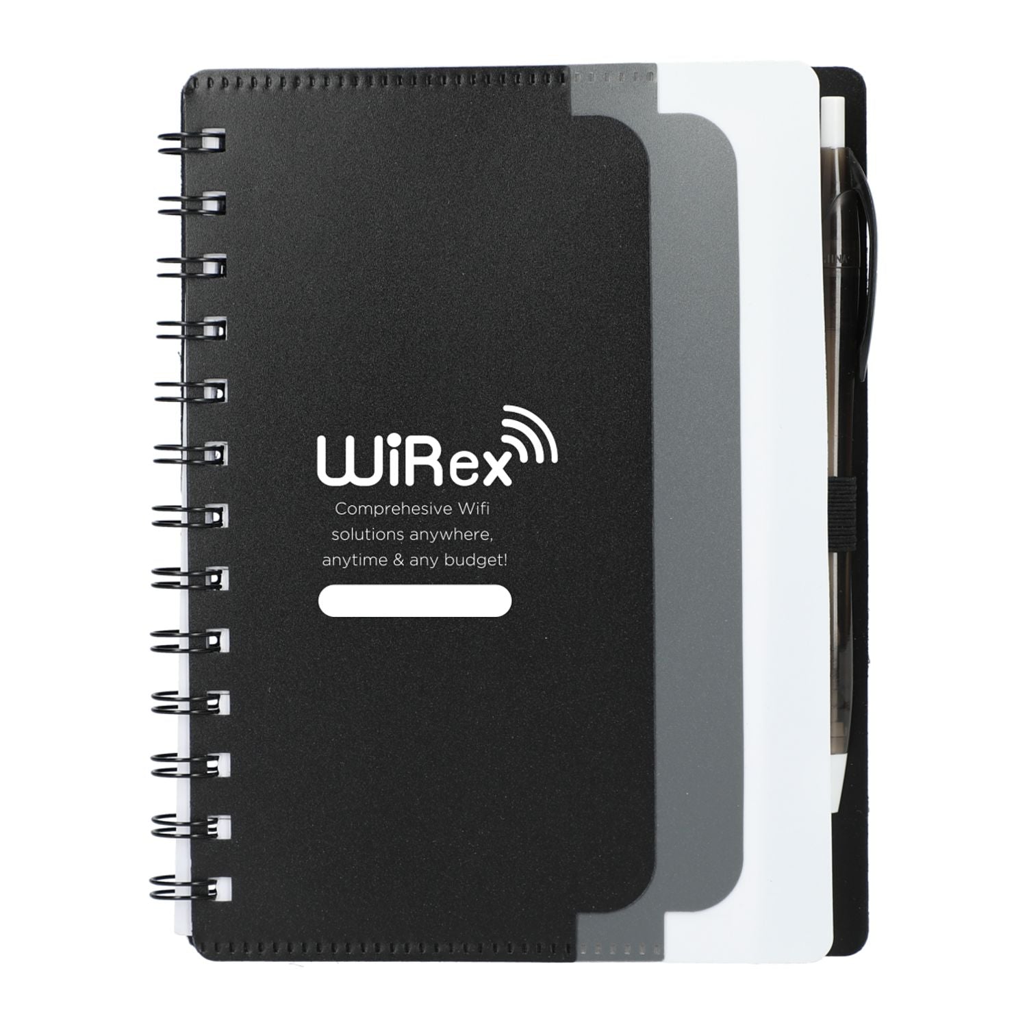 5" x 7" Recycled Dual Pocket Spiral Notebook w Pen