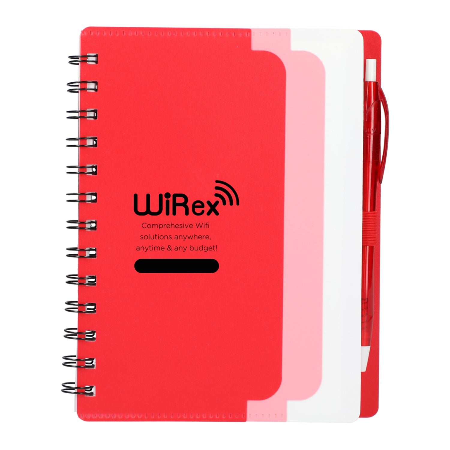 5" x 7" Recycled Dual Pocket Spiral Notebook w Pen