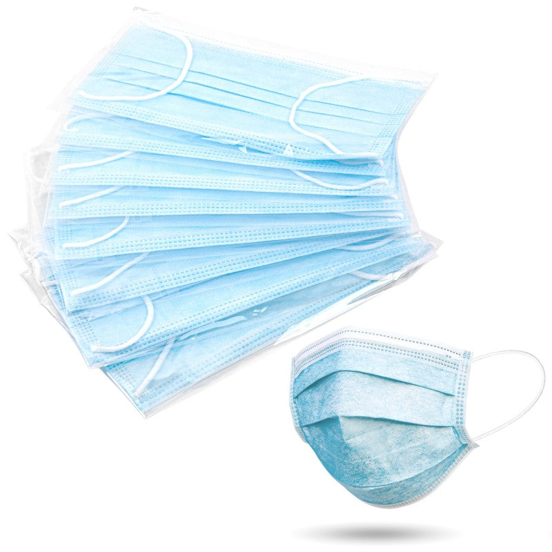 3-Ply Face Masks Individual Poly-bagged - Standard Breathable Melt-Blown Filter Disposable Face Masks